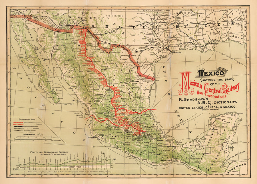 Mexico Showing the Track of the Mexican Central Railway and Connections 