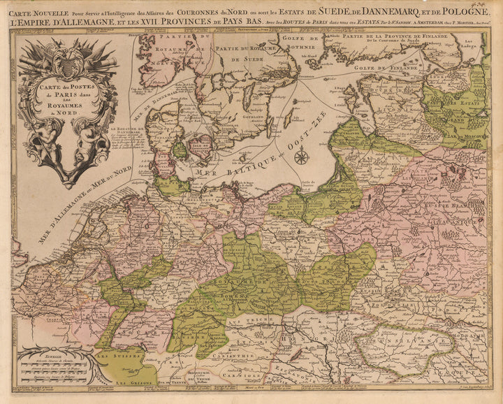 Carte des Postes de Paris dans Les Royaumes du Nord. Carte Nouvelle Pour Servir a l’Intelligence des Affaires des Couronnes du Nordou sont les Estats de Suede