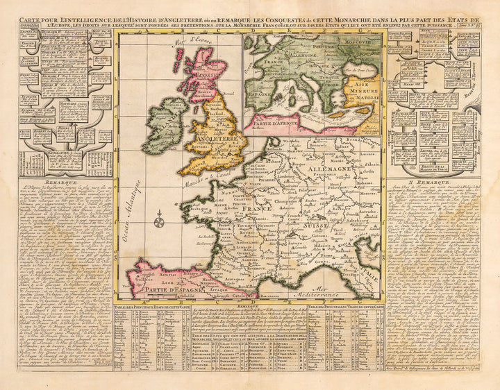 Antique Map: Carte Pour l’Intelligence de l’Histoire d’Angleterre ou on Remarque les Conquestes de Cette Monarchie Dans la Plus Part des Etats de l’Europe, Let Droits…