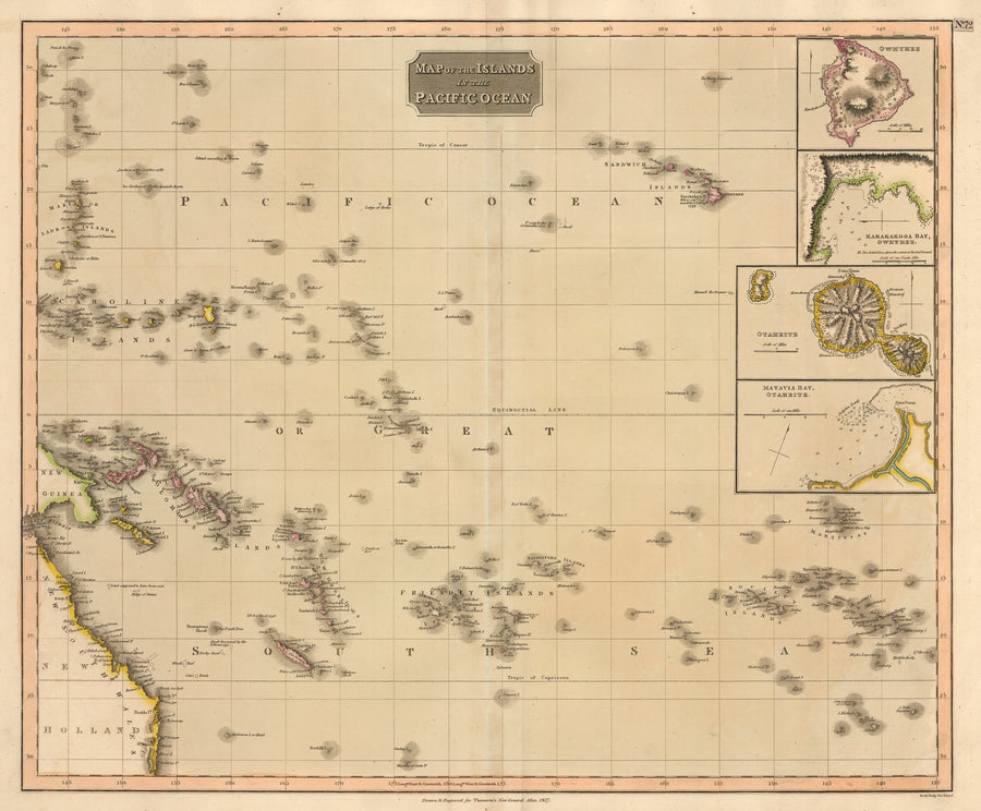 Map of the Islands in the Pacific - Antique Map of the South Pacific by John Thomson 1817 : nwcartographic.com