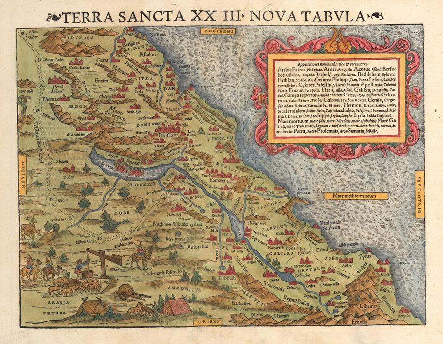 Terra Sancta XXIII. Nova Tabula - Antique 16th Century Map of the Hold Land by: Munster 1545