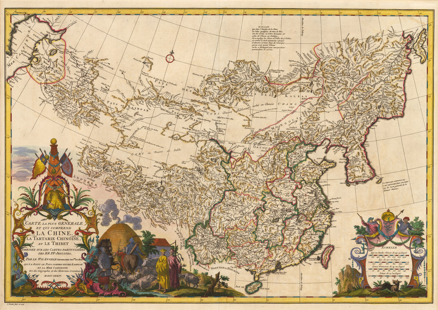 Antique Map of China, Tibet, Mongolia, and Korea 1722 Carte La Plus Generale et qui comprend La Chine, La Tartarie Chinoise, et le Thibet, Dressee sur les Cartes Particulieres des RR PP Jesuites . . . M DCC XXXIV