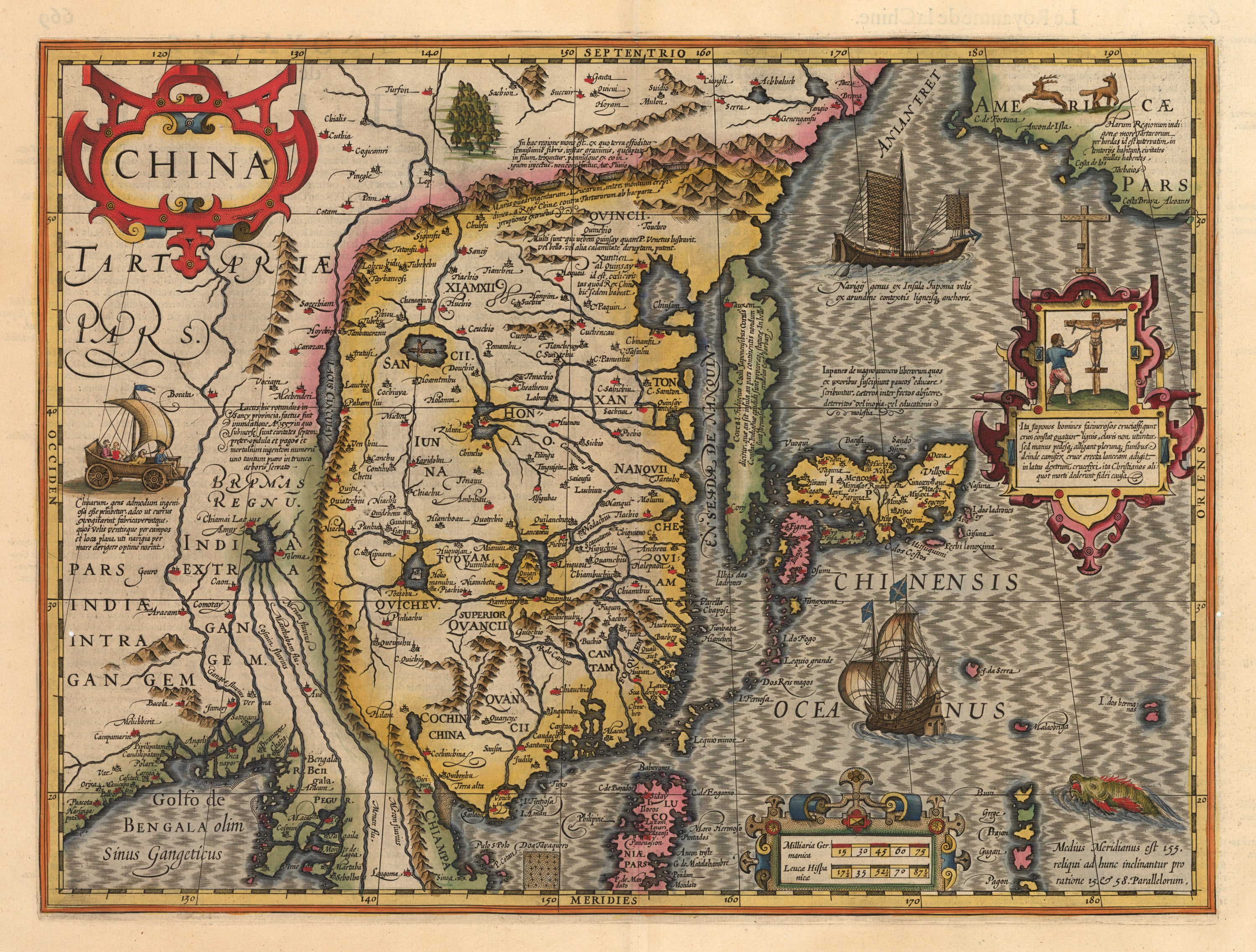 Antique 17th Century Map of China, Korea & Japan 1606