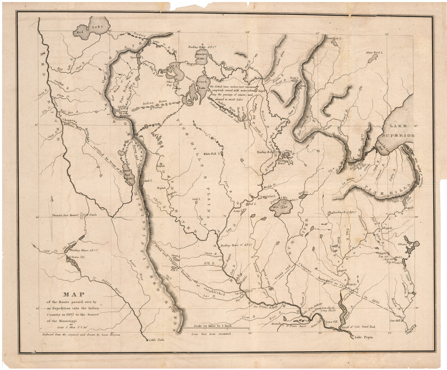 Map of the route passed over by an expedition into the Indian Country in 1832 to the Source of the Mississippi
