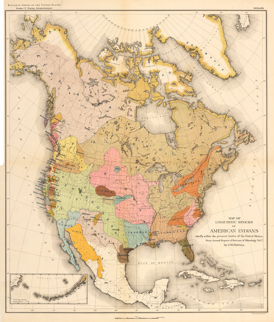 Map of Linguistic Stocks of American Indians chiefly within the present limits of the United States. By: J.W. Powell Date: 1890