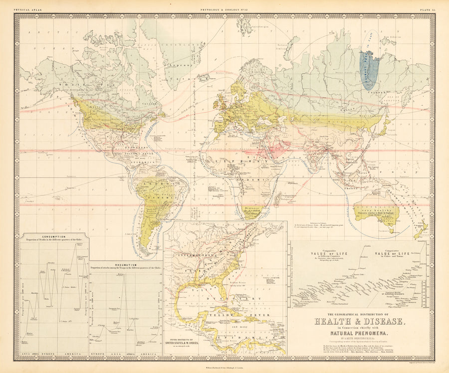 The Geographical Distribution of Health & Disease, in Connection Chiefly with Natural Phenomena. By: Alexander K. Johnston Date: 1856 