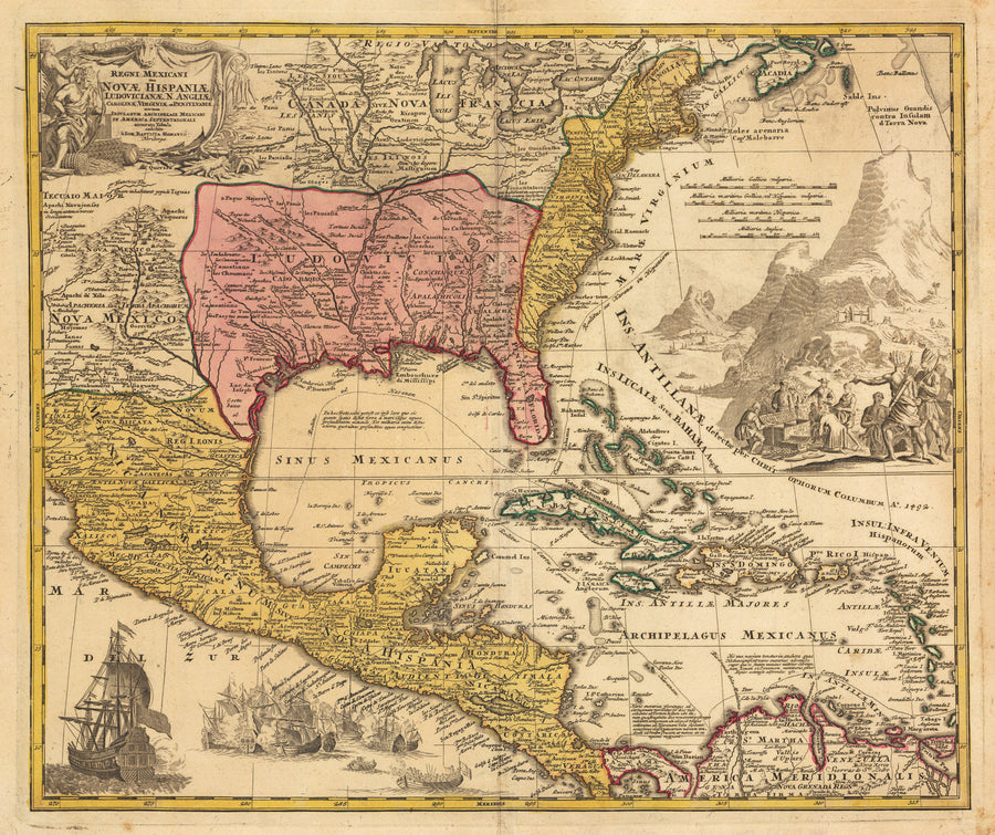 Regni Mexicani Seu Nova Hispanae, Ludovicane, N. Angliae, Carolina, Virginia, et Pensylvaniae... By: Johann Baptist Homann Date: 1712