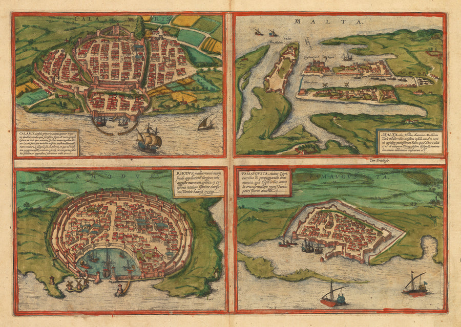 Malta / Famaugusta / Rhodus / Calaris by:  Braun & Hogenberg, 1574