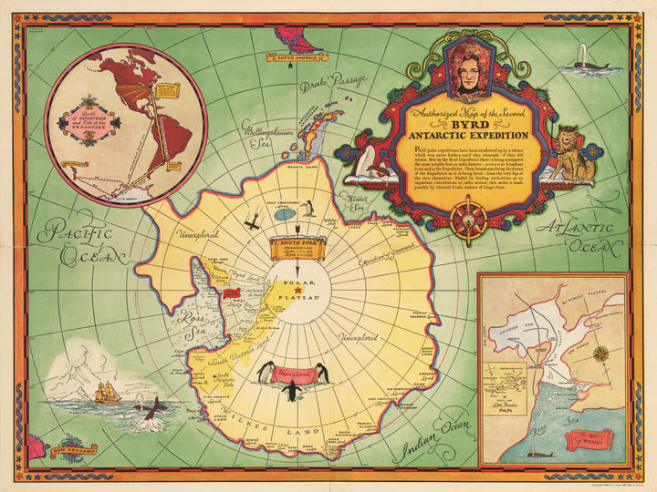 Authorized Map of the Second Byrd Antarctic Expedition  By: George Annand 1934