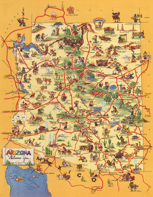 Vintage Map : Arizona Welcomes You by: George Avey 1942 - nwcartographic.com