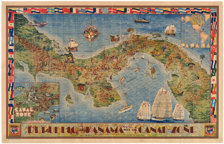 Pictorial Map of the Republic of Panama with the Canal Zone By: John F. Herman and Clark Teegarden Date: 1940 