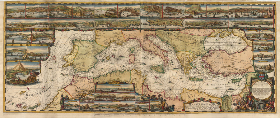 Carte Nouvelle De La Mer Mediteranee ou sont Exactement Remarques tous les Ports, Golfes, Rochers, Banks, de Sable & c…