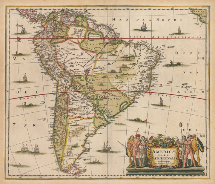 Antique Map of South America : Americae Pars Meridionalis By: Hondius / Jansson, Date: 1640