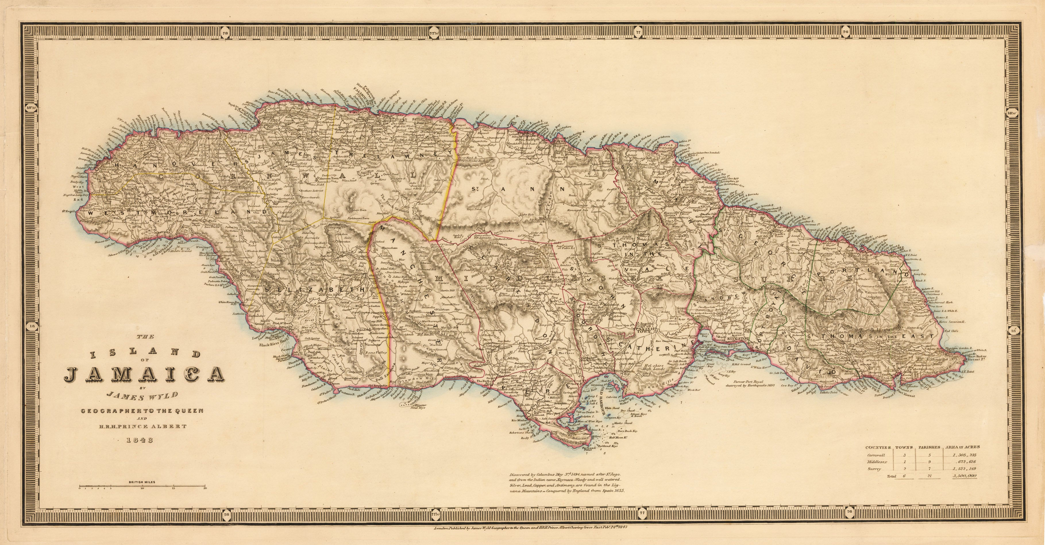 Antique Map of Jamaica by James Wyld, 1843 : nwcartographic.com