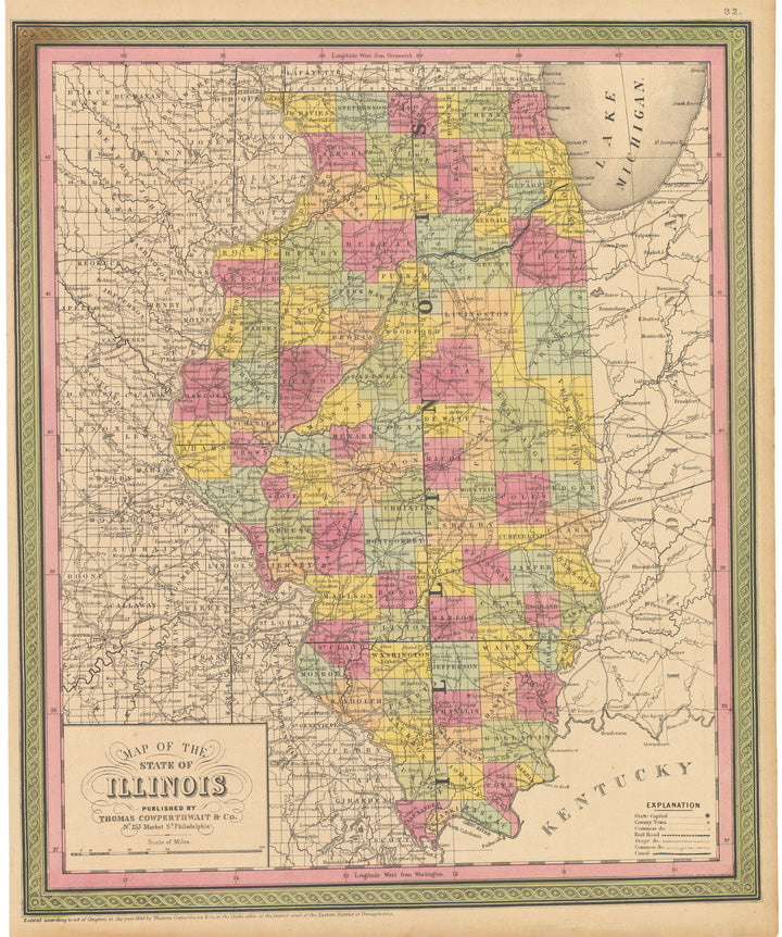 Antique Map of the State of Illinois by: T. Cowperthwait, 1850